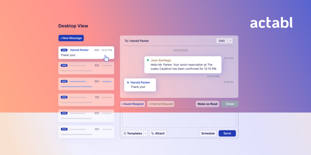 Desktop view of actabl's messaging templates to increase guest satisfaction