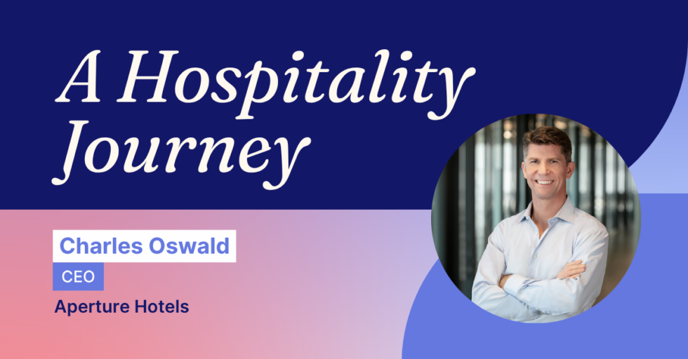 Photo of Charles Oswald beside a headline reading "A Hospitality Journey'