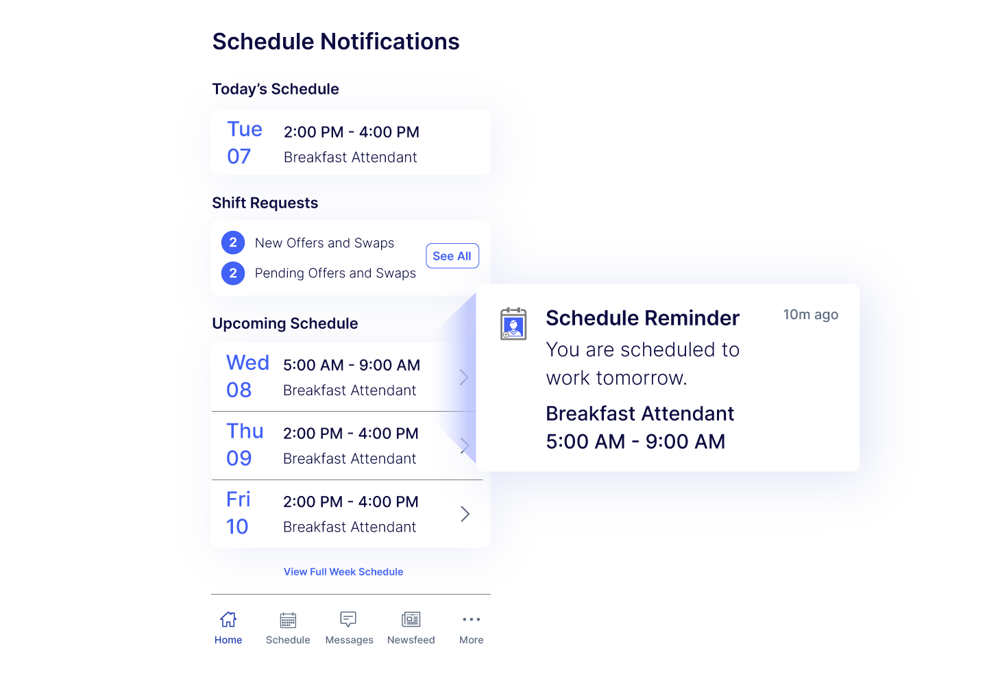 Schedule Notification in Hotel Employee Communications Software